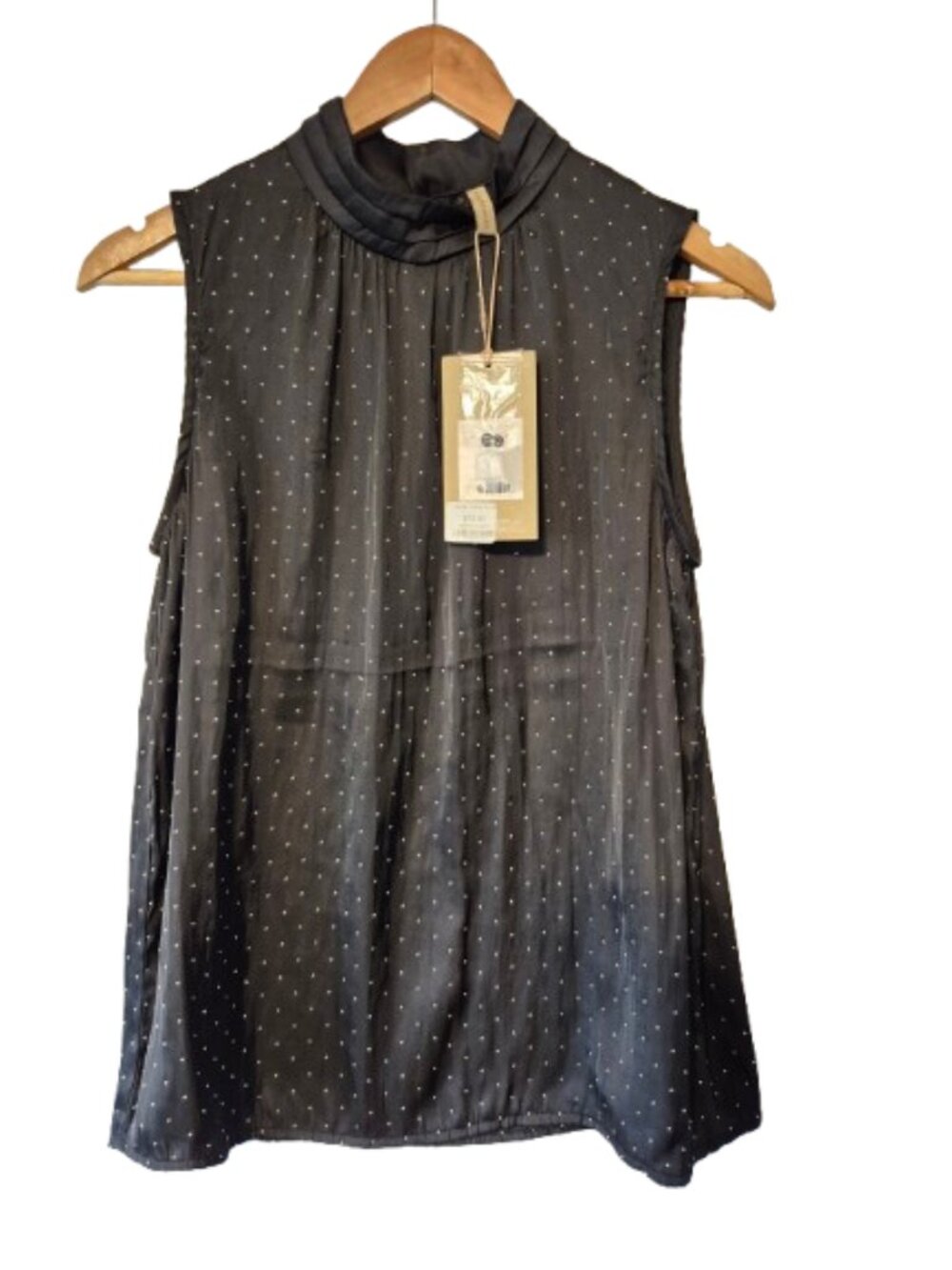 NWT Soya Concept Black with Gold Stud Beads Satin Mock Neck Size Small